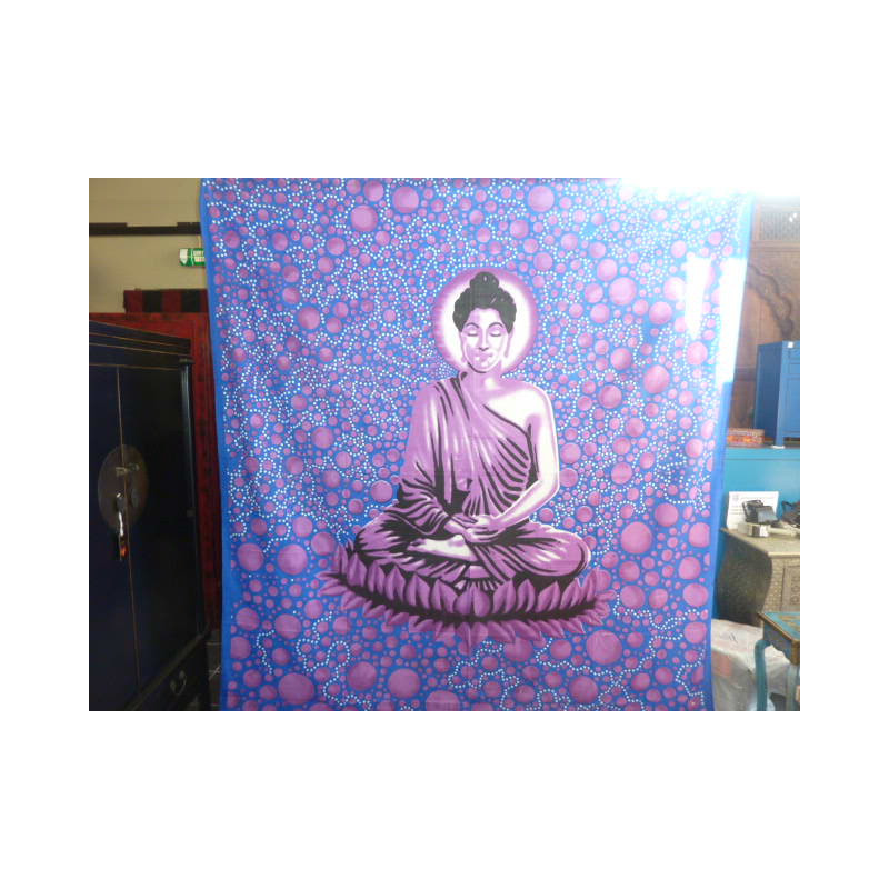 tenture BUDDHA bleu bulles violettes