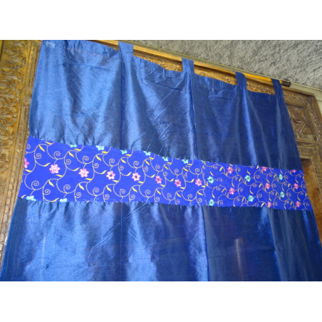 Rideaux taffetas avec patchwork bleu