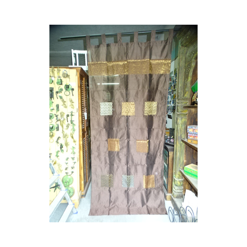 Chocolate taffeta curtains with patchwork strip 250x110 cm