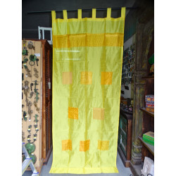 Rideaux taffetas jaune avec bandeau patchwork 250x110 cm