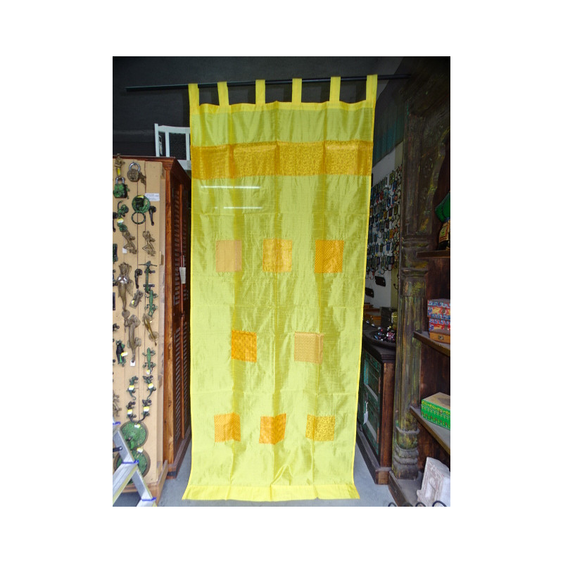 Yellow taffeta curtains with patchwork band 250 x 110 cm