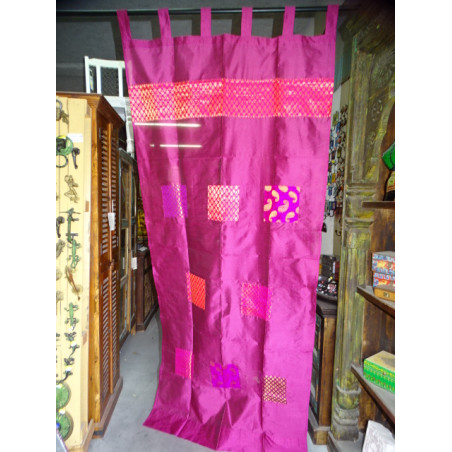 Rideaux taffetas fushia avec bandeau patchwork 250x110 cm