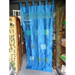 Rideaux taffetas turquoise avec bandeau patchwork 250x110 cm