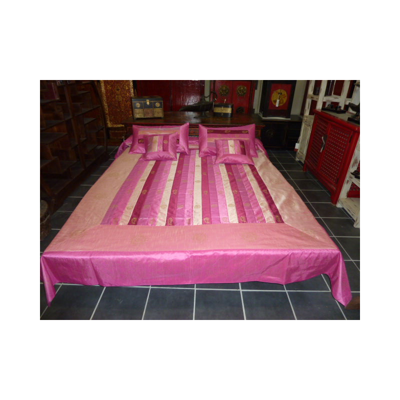 Parure de Bett rayures taffetas rosa et fushia