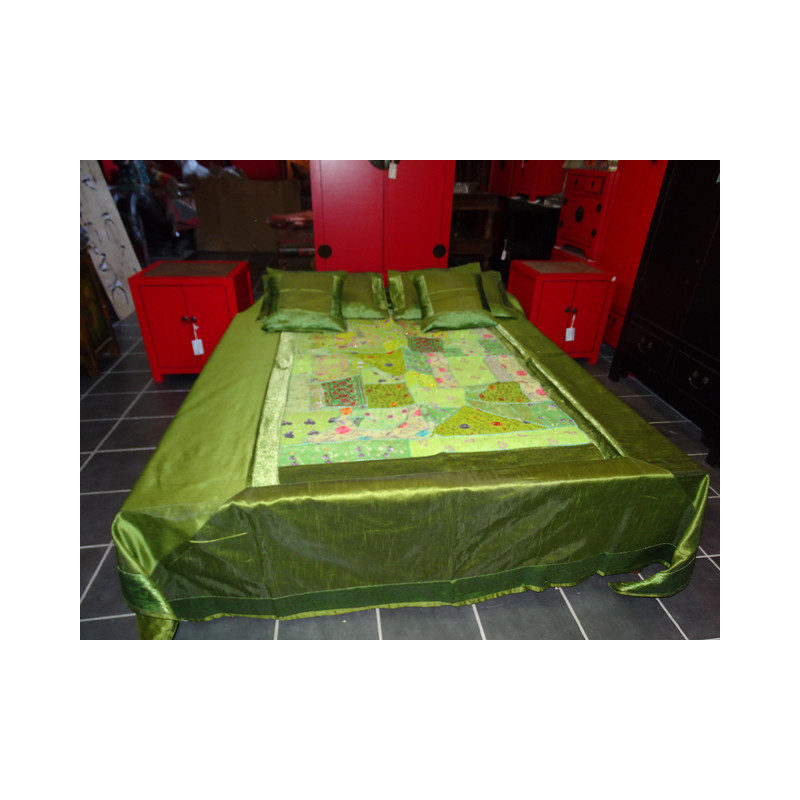 green bed set with patchwork