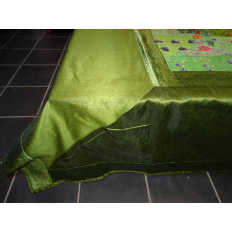 green bed set with patchwork