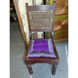 Galette de chaise bords en brocart violet 38x38 cm