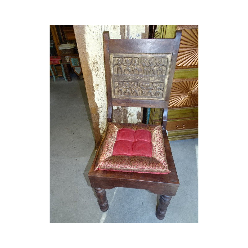 Galette de chaise bords en brocart bordeaux 38x38 cm