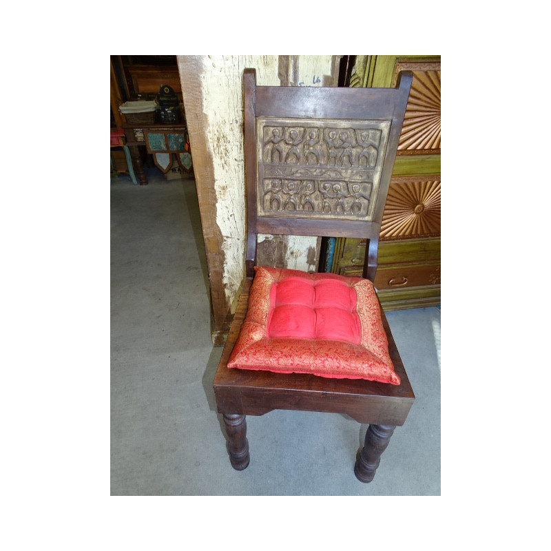 Galette de chaise bords en brocart rouge 38x38 cm
