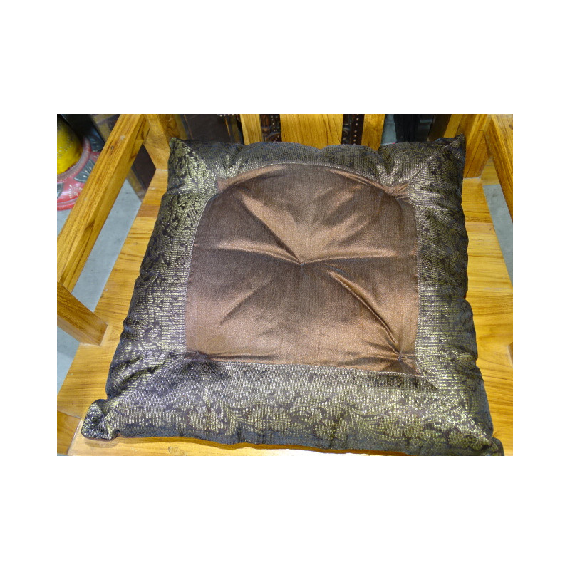 Galette de chaise bords en brocart marron chocolat 38x38 cm