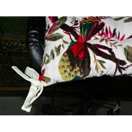 Galette de chaise velours 38x38 cm avec oiseaux de paradis - blanche
