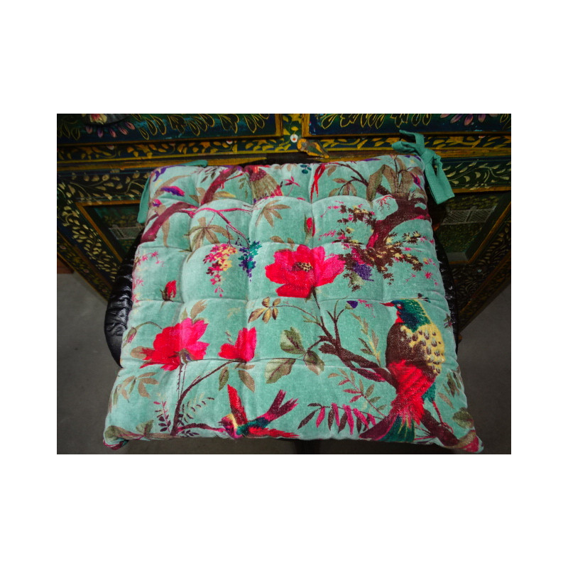 38x38 cm velvet chair cushions with birds of paradise - green