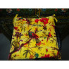 Galette de chaise velours 38x38 cm avec oiseaux de paradis - jaune