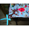 Galette de chaise velours 38x38 cm avec oiseaux de paradis - bleu ciel