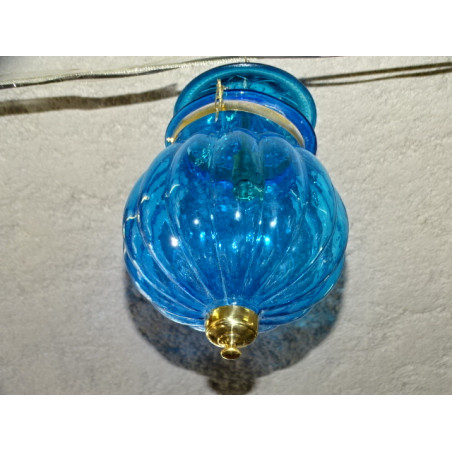 Lampe indienne KHARBUJA en verre souflé turquoise  foncé 22x22 cm