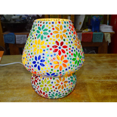 Lampada rotonda in mosaico con piccoli fiori multicolori - PUSHKAR