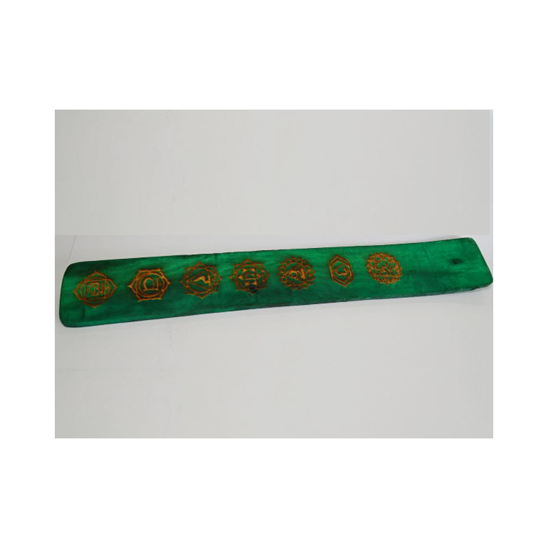 Incense stick holder in painted wood with 7 CHAKRAS - green