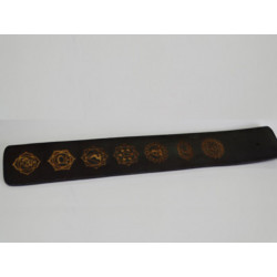 Incense stick holder in painted wood with 7 CHAKRAS - black
