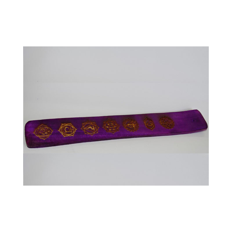 Incense stick holder in painted wood with 7 CHAKRAS - fuchsia