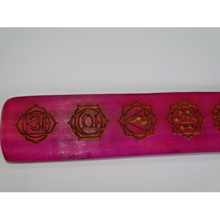 Porte bâtonnet d'encens en bois peint avec 7 CHAKRAS - rose