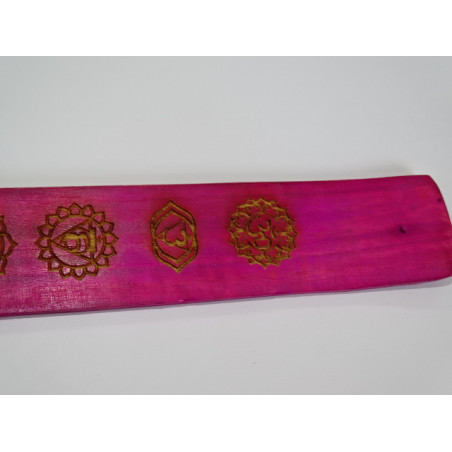 Incense stick holder in painted wood with 7 CHAKRAS - pink