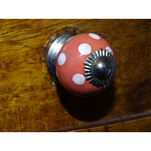 Mini boutons corail pois blanc/argenté