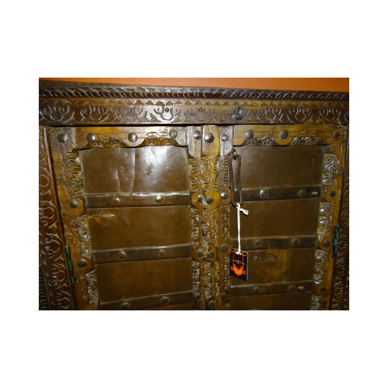 Petite portes ancienne de placard palquée avec du metal - 3