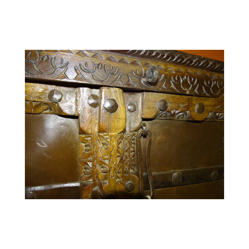 Petite portes ancienne de placard palquée avec du metal - 3