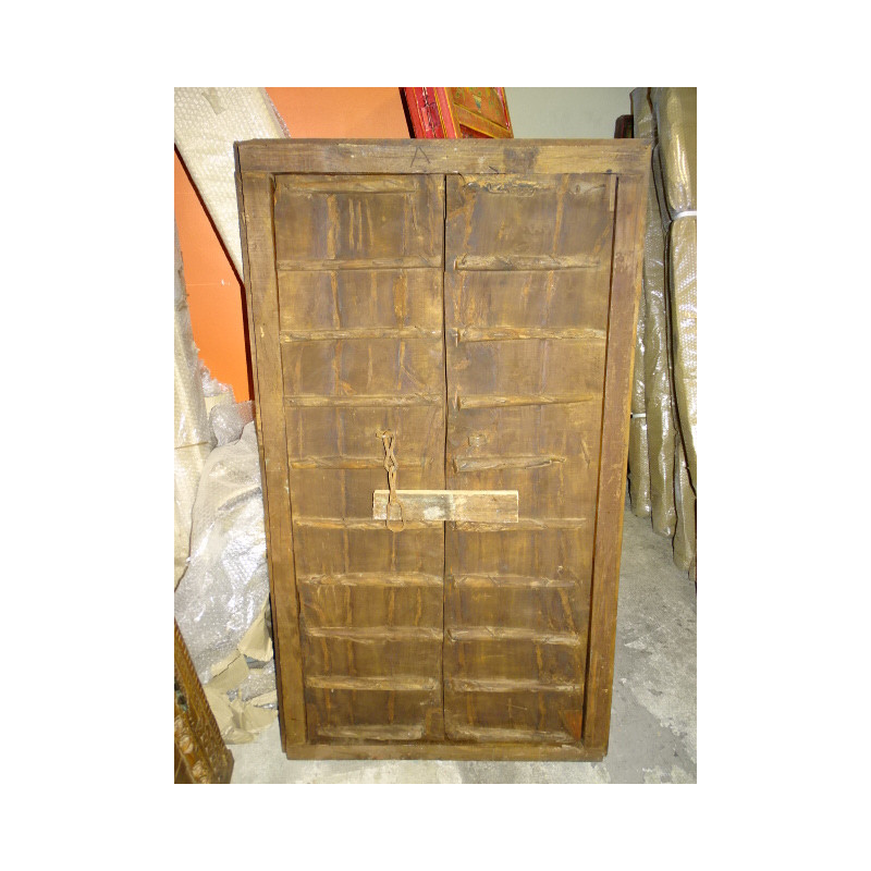 Petite portes ancienne de placard palquée avec du metal - 3
