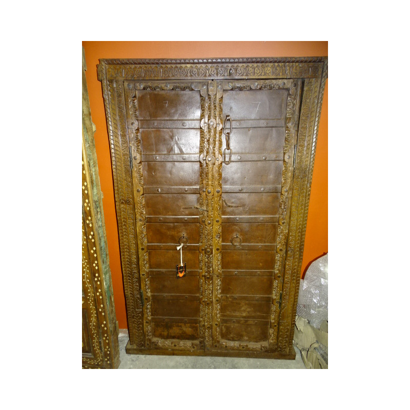 Petite portes ancienne de placard palquée avec du metal - 4