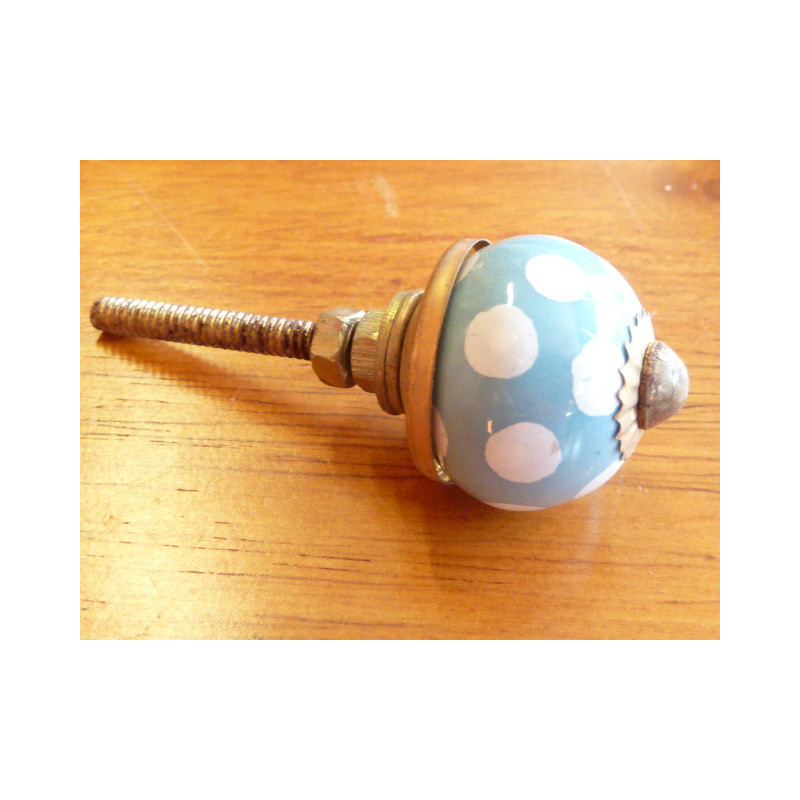 Mini boutons Turquoise pois blanc - doré
