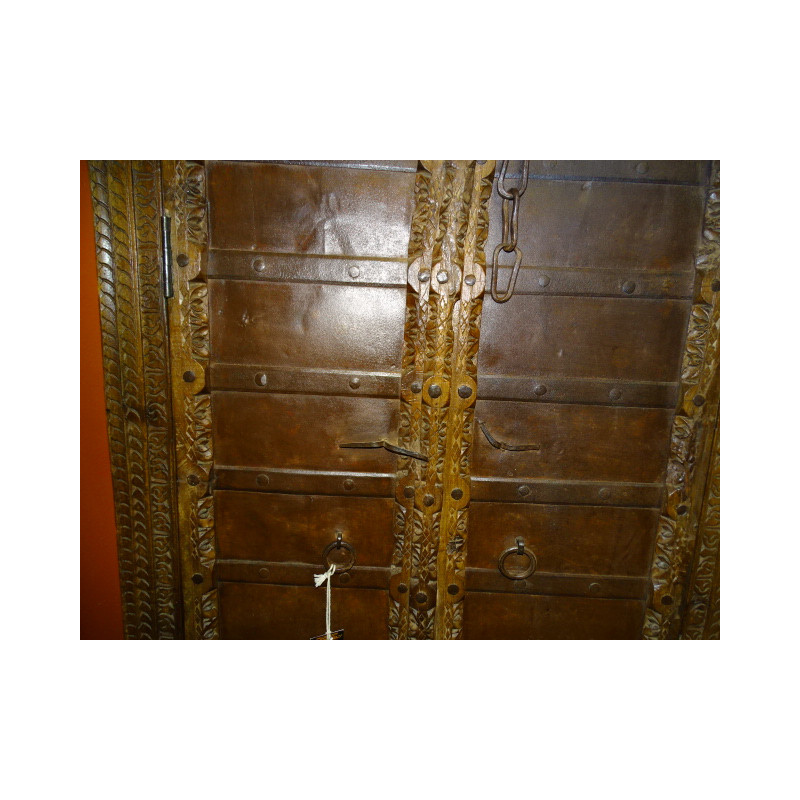 Petite portes ancienne de placard palquée avec du metal - 4