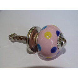 mini botones de cerámica rosa con lunares multicolores - plateado