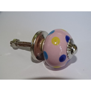 Mini rosa Keramikknöpfe mit bunten Punkten - silber