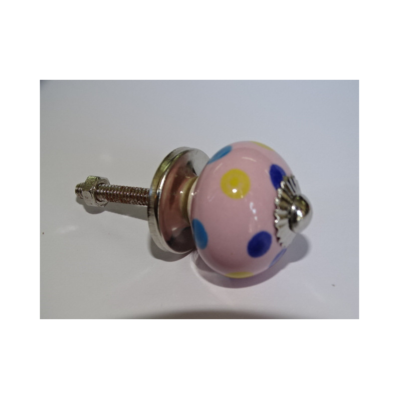 mini pink ceramic buttons with multicolored dots - silver