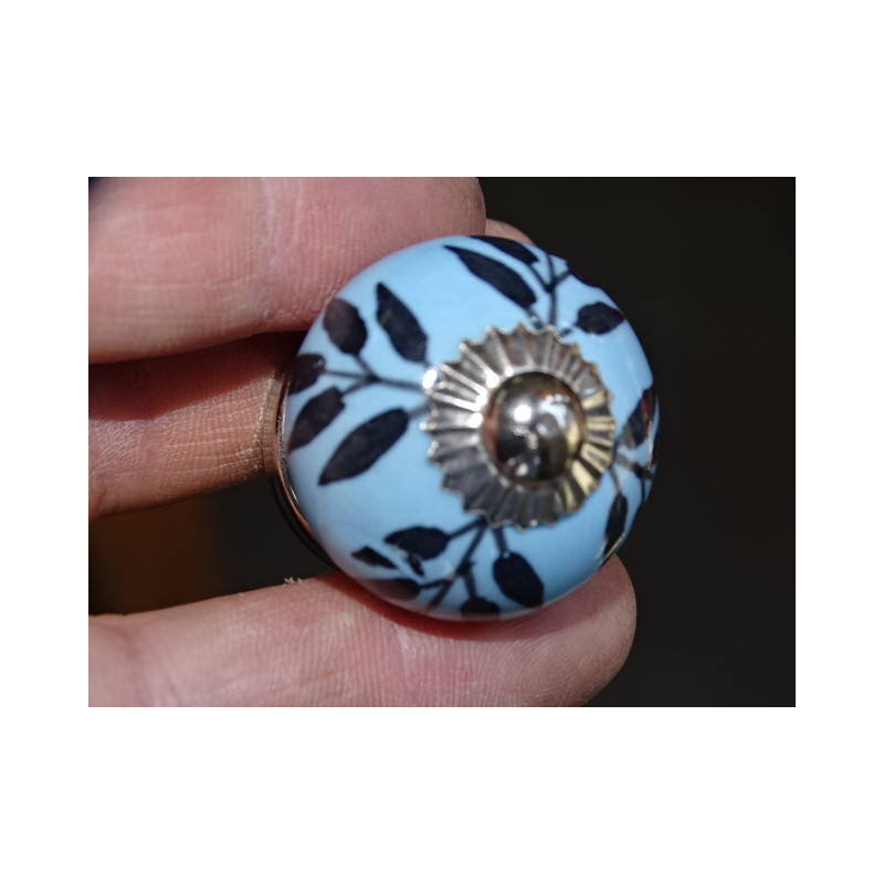mini sky blue fern ceramic buttons - silver