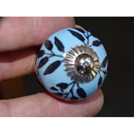 mini botones de cerámica helecho azul cielo - plata