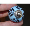 mini botones de cerámica helecho azul cielo - plata
