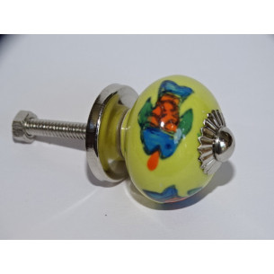 mini boutons en céramique jaune et 3 poissons - argenté
