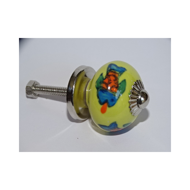 Mini gelbe Keramikknöpfe und 3 Fische - silber