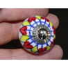 mini botones de cerámica de girasol rojo y amarillo - plata