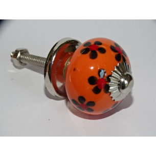 mini boutons en céramique orange et fleur noire - argenté