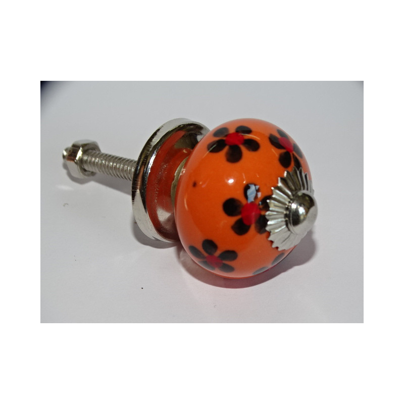 mini bottoni in ceramica arancione e fiore nero - argento