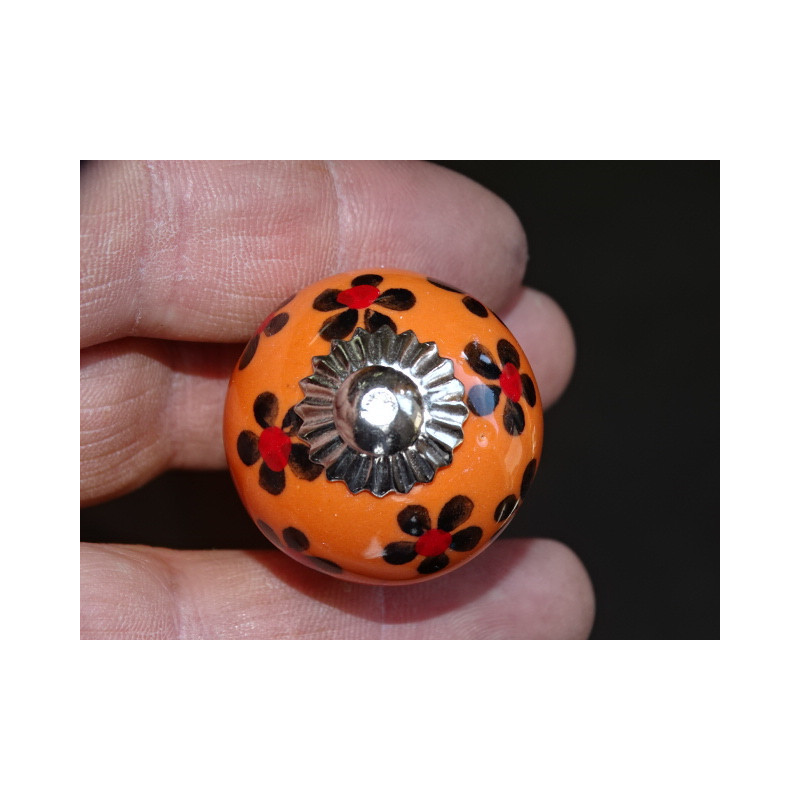 mini boutons en céramique orange et fleur noire - argenté