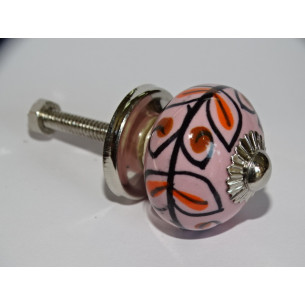 mini botones en cerámica rosa y follaje negro - plata