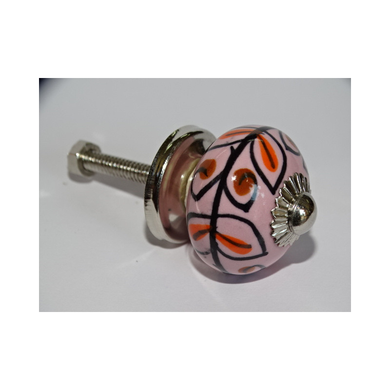mini boutons en céramique rose et feuillage noir - argenté