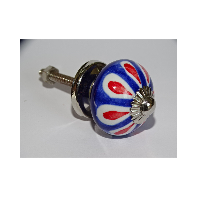 mini bottoni in ceramica blu oltremare e petalo rosso - argento