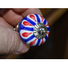 mini ultramarine ceramic buttons and red petal - silver