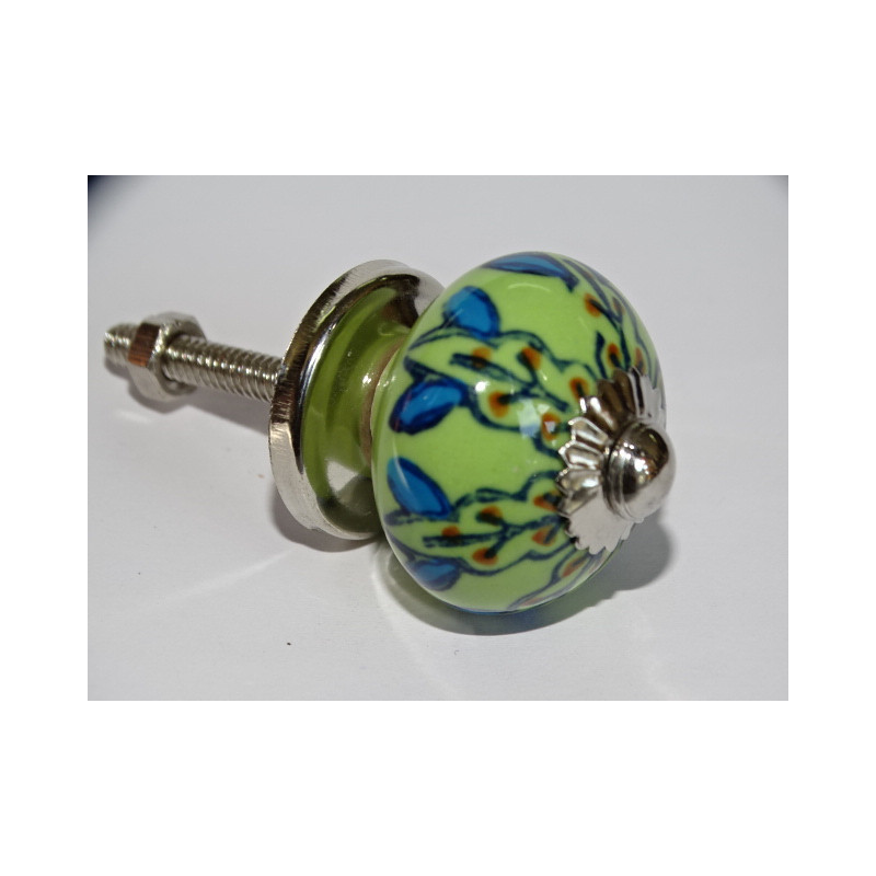 mini boutons en céramique vert et fleur turquoise - argenté