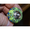 Miniknöpfe aus grüner Keramik und türkisfarbener Blume - silber